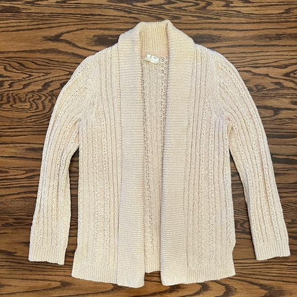 Anthropologie Cream Cotton Crochet Knit Open Front Cardigan - Picture 2 of 9